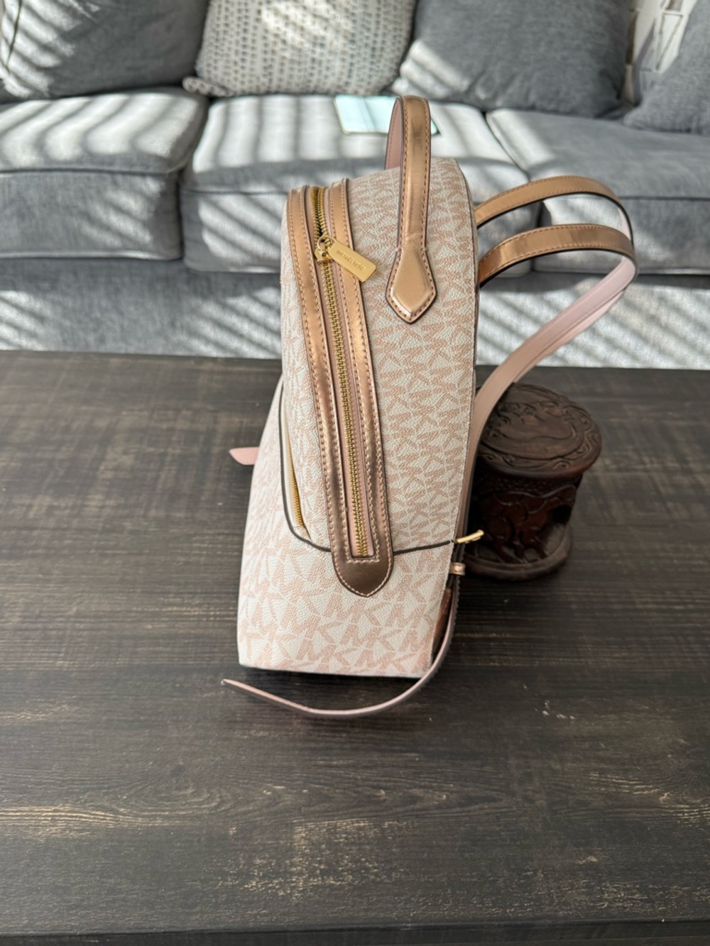 Michael Kors Blush and Cream Signature Dome Backpack - Picture 2 of 4